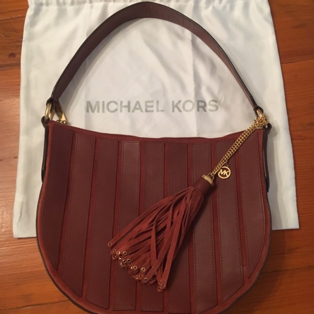 MK Brooklyn tassel stripe appliqué boho hobo purse